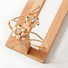 Load image into Gallery viewer, Arm Cuff Jewellery for Women, Elegant Gold Dual Flower Arm Bracelet, Stylish Upper Arm Accessory Perfect for Parties Weddings Evening Events
