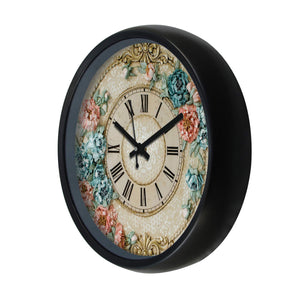 Solimo 12-inch Plastic & Glass Wall Clock - Victorian Bliss (Silent Movement), Black