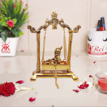 Load image into Gallery viewer, KridayKraft Laddu Gopal on Jhulla Palana Metal Statue Gold Plated Decor Your Home,Office Metal Krishna Murti,Showpiece Figurines,Religious Idol Gift Article.
