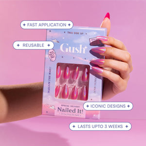 Gush Beauty Press On Nails | Reusable Extensions | Artificial Nails Set | Long Lasting Design | Glue Tabs and nail glue included | Pack of 24 Nails | For women (Celestial Gold - Short Round)