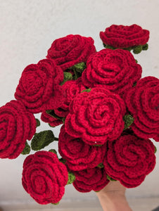 Handmade Crochet Red Roses Bouquet, Artificial Forever Flowers, Gift for Anniversary, Birthday, Valentine's Day