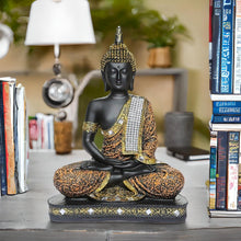 Load image into Gallery viewer, Global Grabbers New 25 Centimetre Meditating Sitting Buddha Statue showpiece Idol Home Decor Items for Living Room and Gifts (1, Orange Black)
