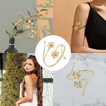 Load image into Gallery viewer, Arm Cuff Jewellery for Women, Elegant Gold Dual Flower Arm Bracelet, Stylish Upper Arm Accessory Perfect for Parties Weddings Evening Events
