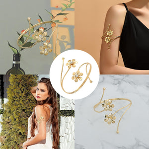 Arm Cuff Jewellery for Women, Elegant Gold Dual Flower Arm Bracelet, Stylish Upper Arm Accessory Perfect for Parties Weddings Evening Events