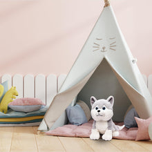 Load image into Gallery viewer, Webby Plush Husky Dog Stuffed Animal Puppy Soft Toy, Birthday Gift, Adorable Gifts for Kids and Adult, Glitter Eyes Soft Toy, 35CM (Grey) | Rakhi/Raksha Bandhan/Birthday Gift for Boys &amp; Girls
