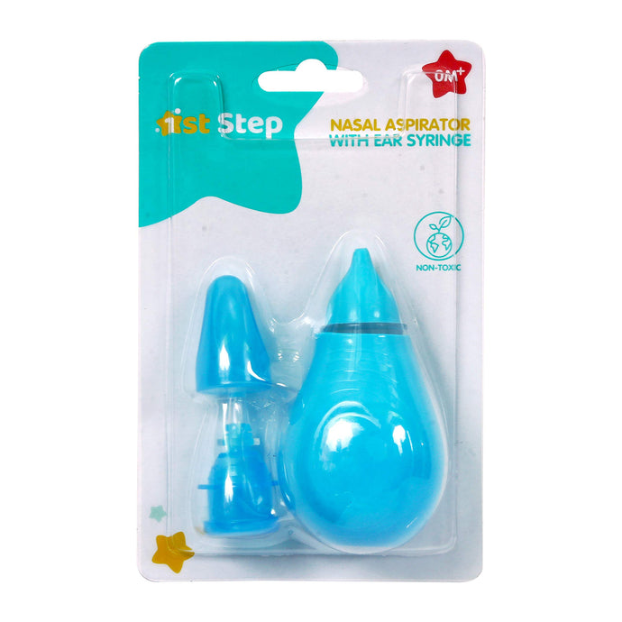 1st Step Baby Nose Cleaner/Nasal Vacuum Sucker Mucus Snot Aspirator with Ear Syringe (Blue)