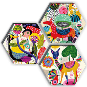 SAF Wood Set Of 3 Hexagon Kid'S Room Decor Modern Art 6Mm Mdf Uv Textured Home Decorative Gift Item 12 Inch X 12 Inch Abstract Painting Sanfhx17