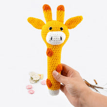Load image into Gallery viewer, Love Crochet Art Giraffe Rattle Cum Soft Toy for Infant, Kids &amp; Babies, Early Age Toys with Squeeze Handle for Squeaky Sound (Yellow)
