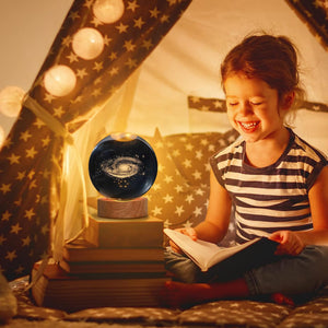 One94Store 3D Galaxy Crystal Ball Night Lamp - Engraved USB Table LED Wooden Light for Home Office Decoration and Birthday Gift (Galaxy)(Warm White)