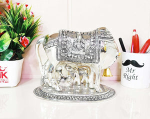 KridayKraft Kamdhenu Cow,Calf with Bal Gopal Krishna Metal Statue for Good Luck,Feng Shui As Table Top Figurine,Vastu,Religious Gau MATA Idol Home,Office&Table Decorative,Animal,17 Cm,13.5 Cm,Silver