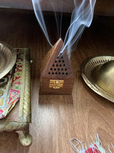 Load image into Gallery viewer, Wooden Pyramid Shape Incense Box Hoder Stand | Wooden Agarbatti Stand with ash Catcher for Home Office | Incense Sticks Holder (Medium)
