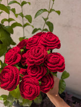 Load image into Gallery viewer, Handmade Crochet Red Roses Bouquet, Artificial Forever Flowers, Gift for Anniversary, Birthday, Valentine&#39;s Day
