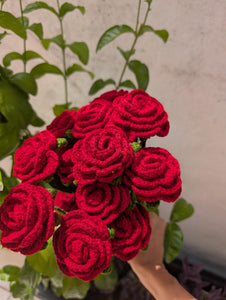 Handmade Crochet Red Roses Bouquet, Artificial Forever Flowers, Gift for Anniversary, Birthday, Valentine's Day