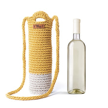 Load image into Gallery viewer, Crochet Sling Bottle Bag Handmade Cotton Water &amp; Wine Bottle Holder (1 Litre) Eco-Friendly Reusable Gift Bag for Travel, Office, Picnic, Gym Yellow &amp; Off White
