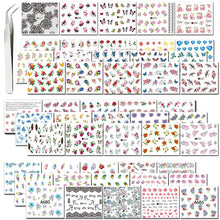 Load image into Gallery viewer, Synaty 50 Pcs Art Stickers Plus Tweezer, Easy DIY Water Transfer Nail Decals Decoration (Style 1, Paper), 6 Cm X 5 Cms
