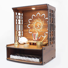 Load image into Gallery viewer, Heartily® Mangal Beautiful Wooden Pooja Stand for Home Pooja Mandir for Home Temple for Home and Office Puja Mandir for Home Wall Mounted with LED Spot Light Size (H- 15.5, L- 11.5, W-11 Inch)
