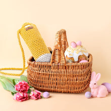 Load image into Gallery viewer, Crochet Sling Bottle Bag Handmade Cotton Water &amp; Wine Bottle Holder (1 Litre) Eco-Friendly Reusable Gift Bag for Travel, Office, Picnic, Gym Yellow &amp; Off White
