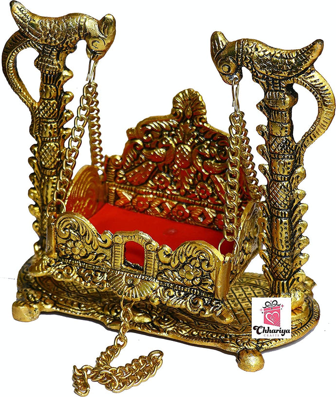 CHHARIYA CRAFTS Metal Krishna Jhula Laddu Gopal Jhula For Home And Office (16.5 X 9 X 16.5 Cm), Krishna Jhula, Gold