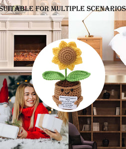 OXYGLOBE 15.5cm Crochet Sunflower, Crochet Plants Crochet Sunflower Crochet Doll Emotional Support Crochet Plant Doll Handmade Emotional Support Knitted Toy with Encourage Card
