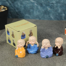 Load image into Gallery viewer, TIED RIBBONS Set of 4 Miniature Buddha Monk Statues for Home Decor and Gifts (Small, Multicolour) Resin
