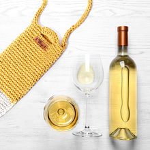 Load image into Gallery viewer, Crochet Sling Bottle Bag Handmade Cotton Water &amp; Wine Bottle Holder (1 Litre) Eco-Friendly Reusable Gift Bag for Travel, Office, Picnic, Gym Yellow &amp; Off White

