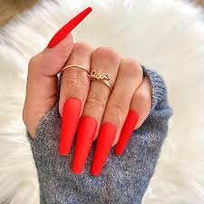 Bright Red Long Nail Art Artificial / Fake Nails / Press on Nails for Girls and Women