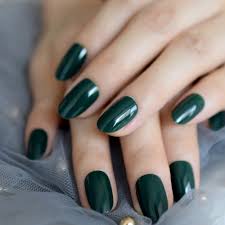 Dark Green Glossy Medium Length Plain Nail Art Artificial / Fake Nails / Press on Nails for Girls and Women