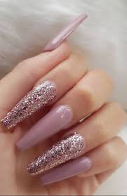 Premium Nude Shade with Glitter Coffin Nail Art Artificial / Fake Nails / Press on Nails for Girls and Women