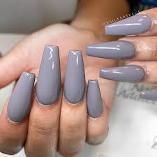 Short Coffin Light Grey Sober Readymade Nail Art Artificial/Fake Press on Nails for Girls and Women
