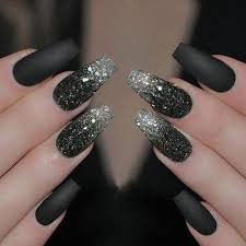 Bridal Black Rich Nail Art  Press On / Fake Nails - Readymade /Ready to wear - for Girls and Women