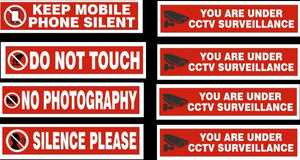Do Not Touch No Photography Silence Please Sticker Signage Sign Warning for Shop office Business - Combo Value Pack