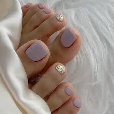 Toe Press On Nails - Nude Shade with Glitter