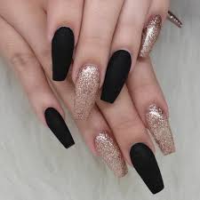 Black Glossy with Single Glitter Party wear Nail Art Artificial / Fake Nails / Press on Nails for Girls and Women