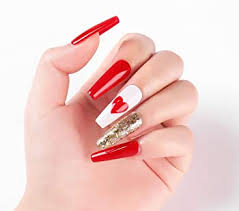 Red with Hearts Party Wear Nail Art Artificial / Fake Nails / Press on Nails for Girls and Women