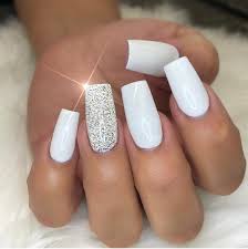 White with Glitter Medium Length Nail Art Artificial / Fake Nails / Press on Nails for Girls and Women