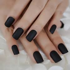 Matte black square shaped Readymade Nail Art Artificial/Fake Press on Nails for Girls and Women