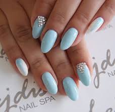 Premium Sky Blue with Stone Nail Art Artificial / Fake Nails / Press on Nails for Girls and Women