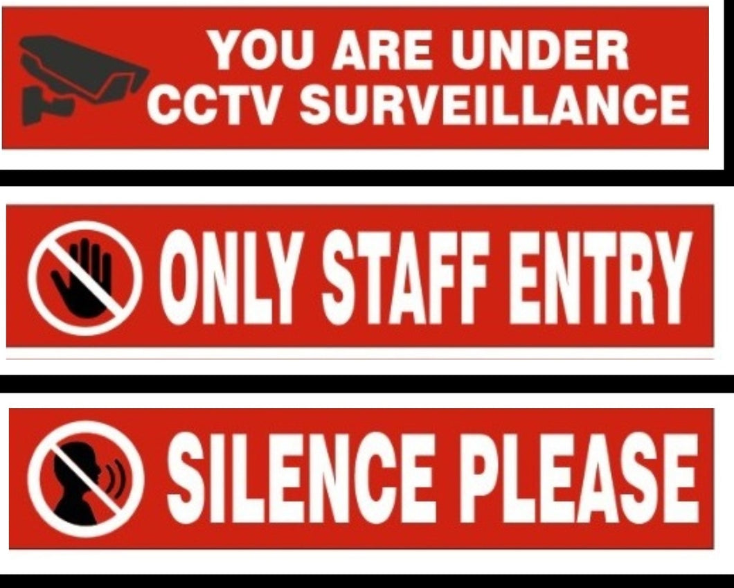 You Are Under CCTV Surveillance Only Staff Entry Silence Please Sticker Signage Sign Warning for Shop office Business - Combo Value Pack