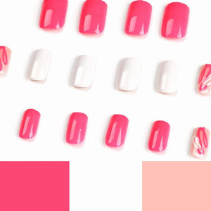 Short Square Press on Nails Fake Nails Glossy Nails Summer Hot Pink - 14 Pcs