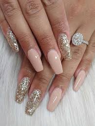 Nude Shade Glitter and Stone Nail Art Artificial/Fake Press on Nails for Girls and Women