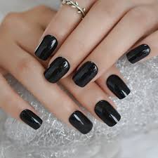 Dark Shiny Black Square Shape Nail Art Artificial/Fake Press on Nails for Girls and Women