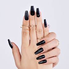 Coffin Shape Dark Black Nail Art Artificial/Fake Press on Nails for Girls and Women