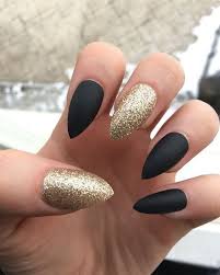 Black and Golden Almond Premium Readymade Nail Art Artificial/Fake Press on Nails for Girls and Women