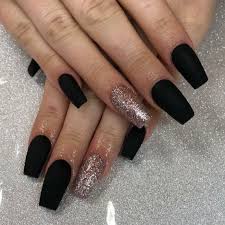 Coffin matte black nails Readymade Nail Art Artificial/Fake Press on Nails for Girls and Women
