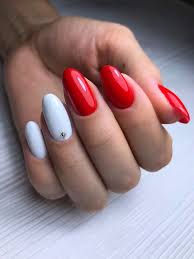 Red and White almond shaped nails Readymade Nail Art Artificial/Fake Press on Nails for Girls and Women