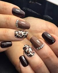 Brown Black animal print with stones party nails Readymade Nail Art Artificial/Fake Press on Nails for Girls and Women