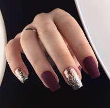 Matte Finish Glitter Maroon Nail Art Press On/ Fake Nails - Readymade /Ready to wear - for Girls and Women