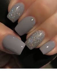 Grey colour with glitter Nail Art Press On/ Fake Nails - Readymade /Ready to wear - for Girls and Women