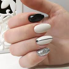 Black White and Silver Nail Art Press On/ Fake Nails - Readymade /Ready to wear - for Girls and Women