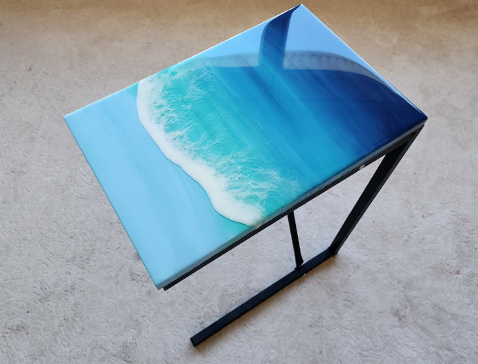 Metal Legs Resin Art Table Single Wave, Epoxy resin Side Table, Resin Coffee Table, Wooden Side Table, Bedroom Side Table for Bedroom Home Decoration Items